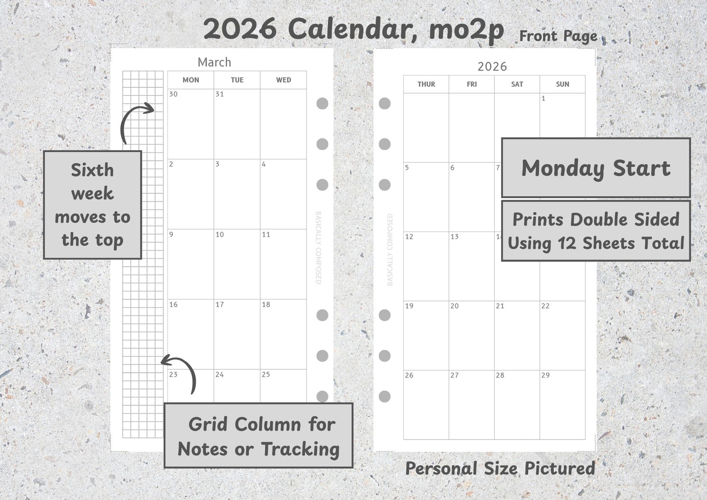 2026 Calendar, Month on Two Pages, Mon Start