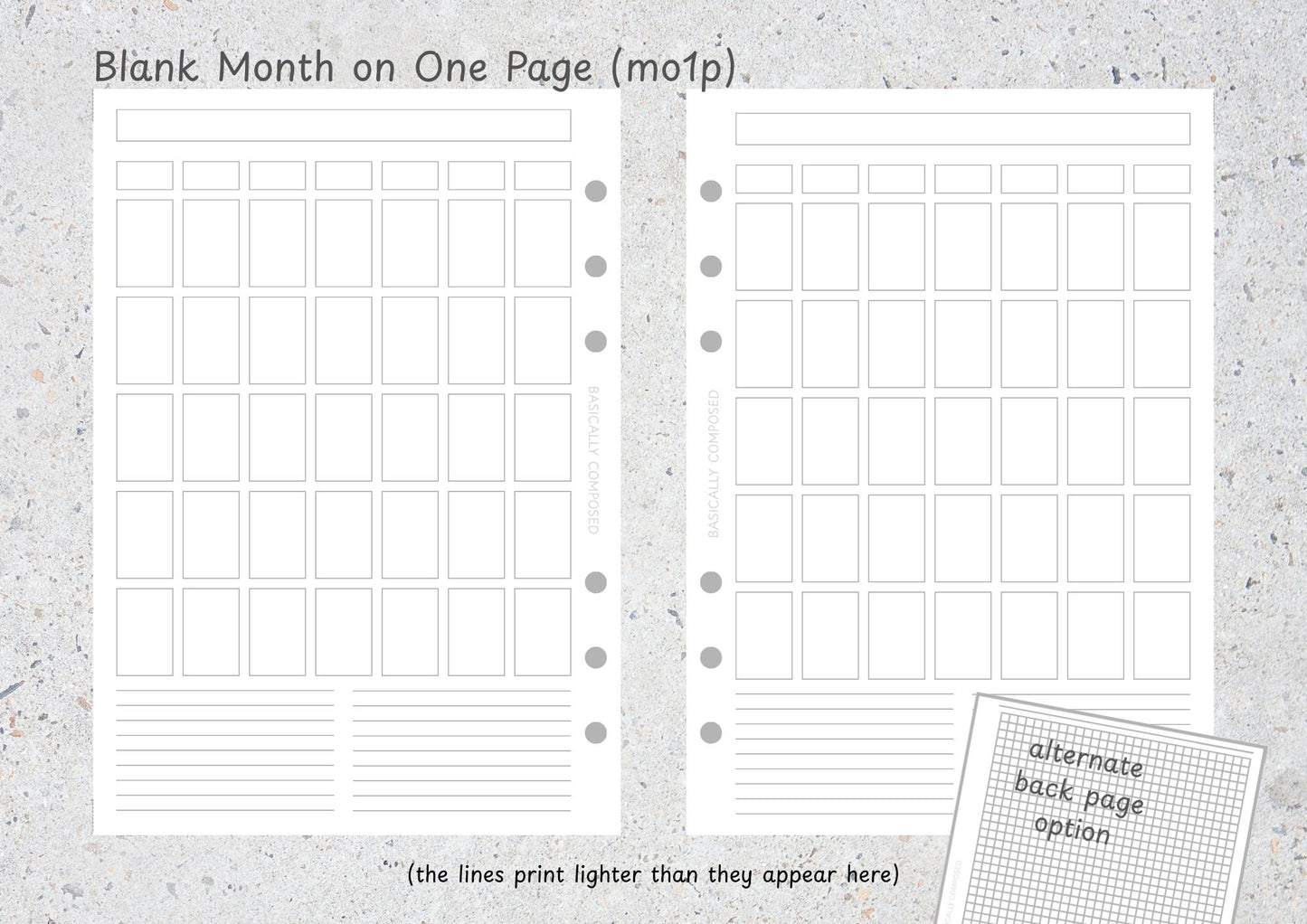 Blank Calendar, Month on One Page