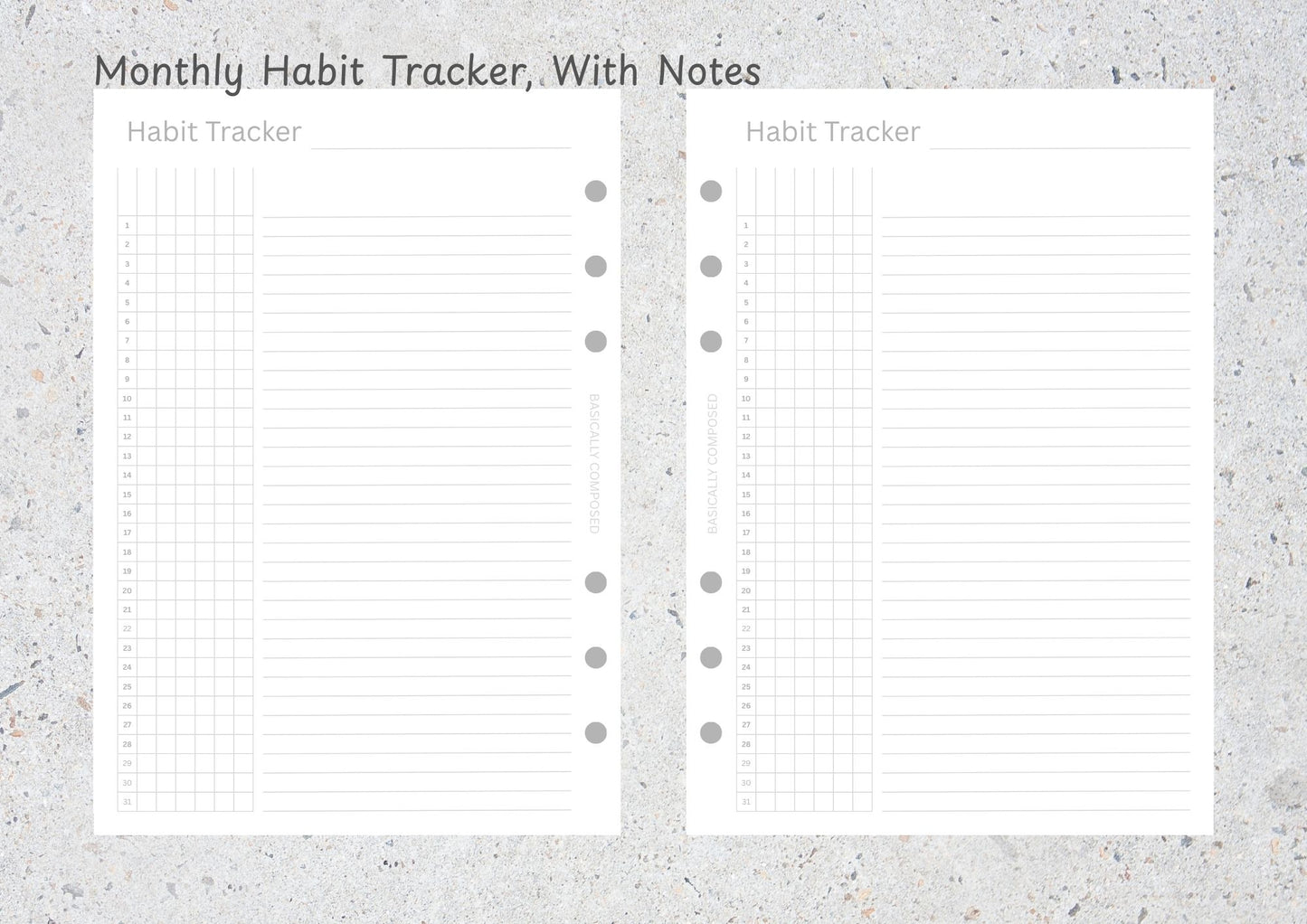 Monthly Habit Tracker, With Notes